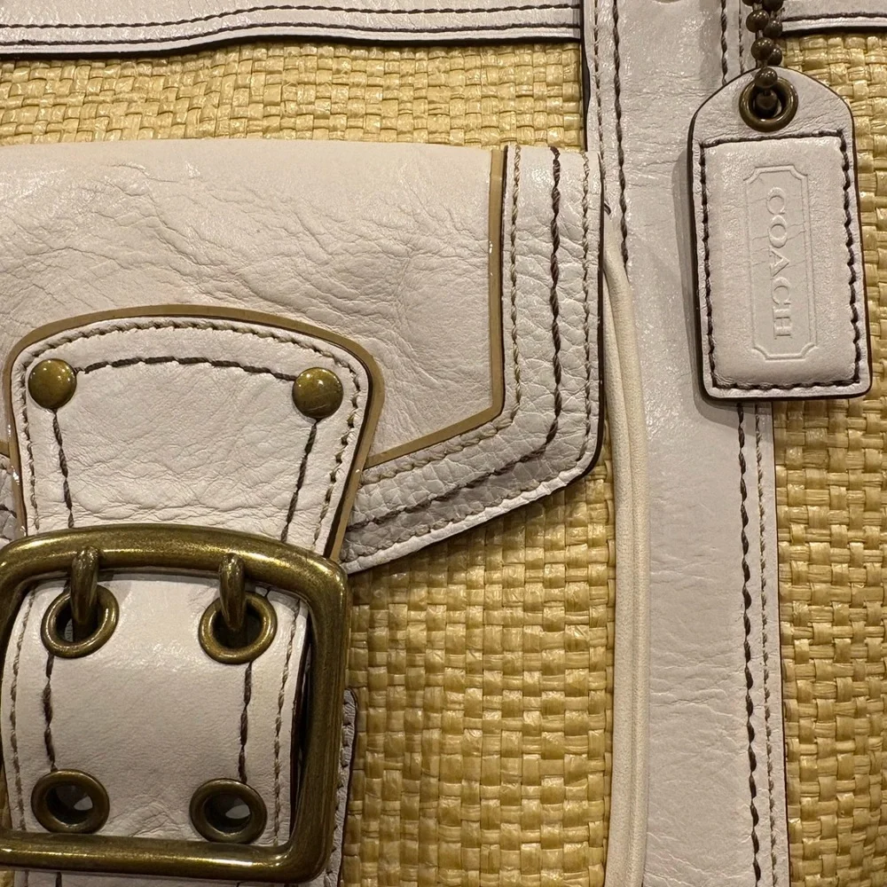Coach Y2K Legacy Straw and Leather Tote Bag.